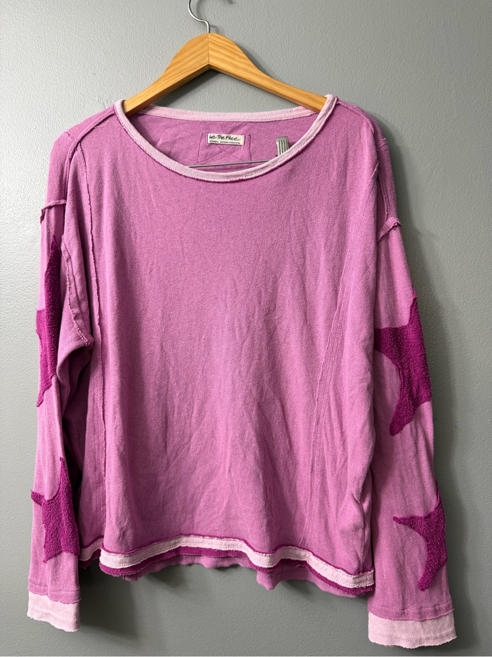Free People We The Free You're A Star Tee, textured star pink patch xsmall